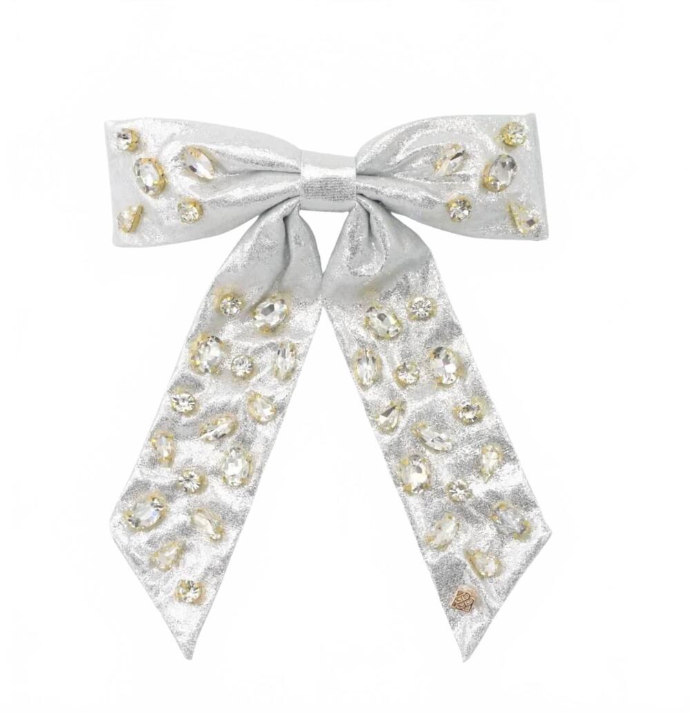 NEW BRIANNA CANNON shimmer bow barrette with hand sewn crystals in silver